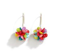 Boho Beaded Floral Hoop Earrings for Women, Colorful Rainbow Beaded Earrings, Iridescent Floral Statement Earrings for Party and Vacation Wear