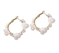Boho Beaded Flower Butterfly Hoop Earrings for Women, Gold-Tone Wire-Wrapped Multicolor Crystal Bead Drop Earrings, Bohemian Summer Statement Jewelry, Zinc, No Gemstone