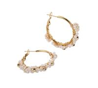 Boho Beaded Flower Butterfly Hoop Earrings for Women, Gold-Tone Wire-Wrapped Multicolor Crystal Bead Drop Earrings, Bohemian Summer Statement Jewelry, Zinc, No Gemstone