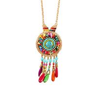 Boho Beaded Necklaces for Women Girl Long Pendant Turquoise Gravel Beads Handmade Wax Thread Necklace for Women Bohemian Jewelry Accessory (Style01)