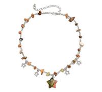 Boho Beaded Stars Choker Necklace Cute Kawaii Colorful Beads for Women,Irregular Raw Stones Necklace Chain Link Necklace Trendy Beachy Fashion Astronomy Galaxy Accessories, M, Stone, No Gemstone