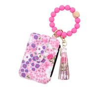 Boho Beaded Wallet, Women's Boho Beaded Wallet with Flower Pattern, Vintage Wristlet Keychain Card Holder, Floral Pattern for Women, Gift-Ready Design (B)