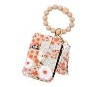 Boho Beaded Wallet, Women's Boho Beaded Wallet with Flower Pattern, Vintage Wristlet Keychain Card Holder, Floral Pattern for Women, Gift-Ready Design (E)