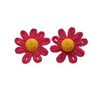 Boho Big Raffia Flowers Stud Earrings for Women Girls Retro Statement Handmade Straw Bohemian Summer Beach Earrings Jewelry Gifts for Girls, Dress Up Party Rose Red