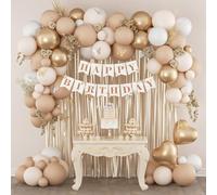 Boho Birthday Decorations with Sand White Nude Metallic Gold Foil Balloons Fringe Curtain Happy Birthday Banner for Neutral Happy Birthday Decorations for Women