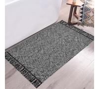 Boho Black Cream Hand-Woven Cotton Reversible 2'x3' Entryway Rug with Tassels - Machine Washable for Kitchen/Laundry/Doorway Porch Throw Floor Mat