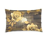 Boho Black Gold Rose Standard/Queen Size empty pillow case with zipper 100 cotton pillow cases for Hot Sleepers, Soft & Silky Smooth fundas de seda para almohadas 20x30 inchs Set of 2
