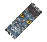 Boho Blue Cats Illustration printed yoga mat with strap Thick 1 mm for exercise non slip, with yoga mat storage tapete para ejercicio 71x26 inches