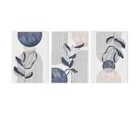 Boho Blue Geometric Leaf Canvas Print Beige Black Abstract Line Wall Art Canvas Painting Picture Nordic Poster Living Room Decor(50x70cmx3/Without frame)