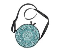 Boho Blue-green Mandala Pattern Round Mini Crossbody Bags for Women Fashion with Adjustable Strap Handbags Walk the dog Canvas Messenger Purse