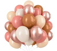 Boho Blush Pink Brown Balloons, 12Inch Retro Pink Blush Brown Beige Latex Balloons Set Dusty Pink Tan Metallic Rose Gold White Sand Nude Balloon for Bridal Baby Shower Girl Birthday Wedding Decoration