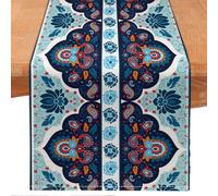 Boho Bohemia Style Table Runner,Vintage Country Rustic Farmhouse Magical Kitchen Dining Table Decorations for Home Party Decor 13x72 Inch (Light Blue, 13x72 Inch)