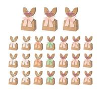 Boho Bow Easter Bunny Gift Bags | 24 Set Easter Bunnys Goodie Bags | DIY Paper Bunny Gift Boxes with Bow Ribbon & Dried Flowers | Easters Treat Bag Gi-ft Wrapping Baskets for Easters Spring Decor