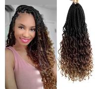 Boho Box Braids Crochet Hair, Goddess Crochet Hair, Pre-looped Boho Crochet Braids with Curly Ends, Bohemian Box Crochet Braids for Black Women, Knotless Synthetic Hair Extensions, 1B-33-30
