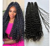 Boho Box Braids Crochet With Human Hair Curls Synthetic Braiding Pre-looped Goddess Hair Extensions Boho Knotless Braids for Women 18 Inch 120Strands