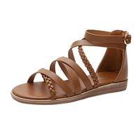 Boho Braided Gladiator Sandals Women Back Zipper Adjustable Ankle Buckle Non Slip Cushioned Footbed Lightweight Comfortable Summer Beach Shoes for Wide Fit Casual Vacation Travel Parties UK Size 7
