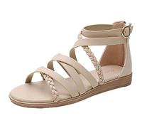 Boho Braided Gladiator Sandals Women Back Zipper Adjustable Ankle Buckle Non Slip Cushioned Footbed Lightweight Comfortable Summer Beach Shoes for Wide Fit Casual Vacation Travel Parties UK Size 5