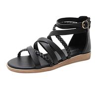 Boho Braided Gladiator Sandals Women Back Zipper Adjustable Ankle Buckle Non Slip Cushioned Footbed Lightweight Comfortable Summer Beach Shoes for Wide Fit Casual Vacation Travel Parties UK Size 7