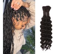 Boho Braids Human Hair Extensions 100g 2 Bundles No Weft Human Braiding Hair for Knotless Braids Wet and Wavy Deep Wave Bulk Human Hair For Women (1B#, 12 Inch(50g/Bundle x2))