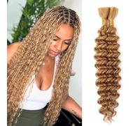 Boho Braids Human Hair Extensions 100g 2 Bundles No Weft Human Braiding Hair for Knotless Braids Wet and Wavy Deep Wave Bulk Human Hair For Women (27#, 16 Inch(50g/Bundle x2))