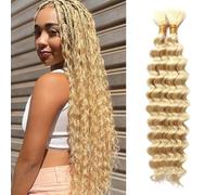 Boho Braids Human Hair Extensions 100g 2 Bundles No Weft Human Braiding Hair for Knotless Braids Wet and Wavy Deep Wave Bulk Human Hair For Women (613#, 20 Inch(50g/Bundle x2))