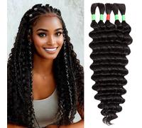 Boho Braids Human Hair Extensions for Braiding Human Braiding Hair for Boho Braids Human Hair Bundles Deep Wave Bundles Human Hair for Braiding No Weft 18 inch Curly 5 Bundles Total 100g #1B Color