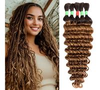 Boho Braids Human Hair Extensions for Braiding Human Braiding Hair for Boho Braids Human Hair Bundles Deep Wave Bundles Human Hair for Braiding No Weft 18 inch Curly 5 Bundles Total 100g #T1B/30 Color