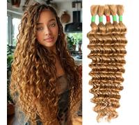 Boho Braids Human Hair Extensions for Braiding Human Braiding Hair for Boho Braids Human Hair Bundles Deep Wave Bundles Human Hair for Braiding No Weft 18 inch Curly 5 Bundles Total 100g #27 Blonde
