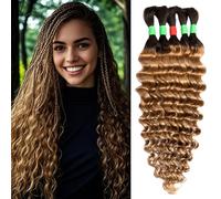 Boho Braids Human Hair Extensions for Braiding Human Braiding Hair for Boho Braids Human Hair Bundles Deep Wave Bundles Human Hair for Braiding No Weft 18 inch Curly 5 Bundles Total 100g #T1B/27 Color