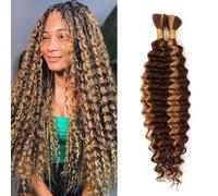 Boho Braids Human Hair Extensions for Women 12 Inch 100g Wet And Wavy Deep Wave Bulk Human Hair for Micro Braids 2 Bundles No Weft Deep Wave for Braiding (P4/27#, 12 Inch(50g/Bundle x2))