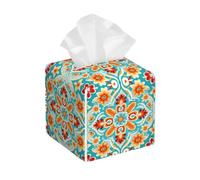 Boho Bright Floral Tissue Box Cover Square Leather Tissue Box Holder Decorative Tissue Case Covers Waterproof Tissue Holder Organizer for Bathroom Home Office