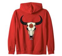 Boho Bull Skull Cow Skull Cowhide Western Zip Hoodie