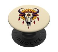 Boho Bull Skull Native Cow Skull Cowhide Western PopSockets Adhesive PopGrip