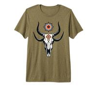 Boho Bull Skull Native Cow Skull Cowhide Western Premium T-Shirt