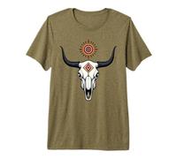 Boho Bull Skull Native Cow Skull Cowhide Western Premium T-Shirt