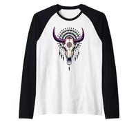 Boho Bull Skull Native Cow Skull Cowhide Western Raglan Baseball Tee