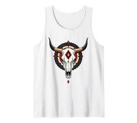 Boho Bull Skull Native Cow Skull Cowhide Western Tank Top