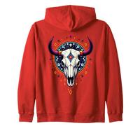 Boho Bull Skull Native Cow Skull Cowhide Western Zip Hoodie