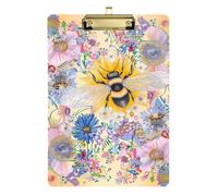 Boho Bumble Bee Slim case clipboard Plastic for Coaches Medical Classroom Size 9 x 12 Gold