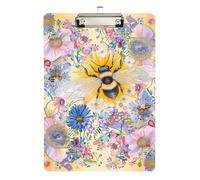 Boho Bumble Bee Slim case clipboard Plastic for Coaches Medical Classroom Size 9 x 12 Silver