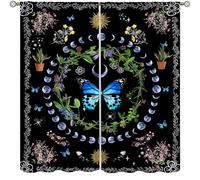 Boho Butterfly Blackout Curtain, Sun Moon Hippie Floral Plant Gothic Pattern Print Curtains for Cafe Dining Room Living Room Kitchen Office Bedroom Drapes,42x54 in