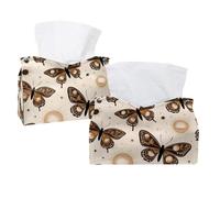 Boho Butterfly Tissue Box Cover, PU Leather Rectangular Tissue Box Case Organizer Holder for Vanity Countertop, Night Stands, Livingroom, Office, Set of 2