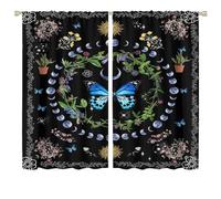 Boho Butterfly Window Curtain Sun Moon Hippie Floral Plant Gothic Home Decor Rod Pocket Drapes Curtains Cafe Dining Room Living Room Kitchen Office Bedroom 72x63 in