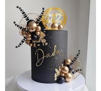 Boho Cake Topper Gold Black Balls Cake Decorations Palm Leaves Boho Grass for Birthday Wedding Baby Shower Party Supplies