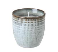 Boho Candle in Pot, Reactive Glazed Chequered Reuseable Ceramic Grey Pot, Geometric Pattern Small Grey & Blue Pot, Indoor, Outdoor, Garden Candle Gift, Home Decor
