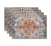 Boho Carpet Placemats Set of 4 Vintage Orange Blue Ethnic Bohemian Floral Carpet Linen Washable Kitchen Dining Table Mats Stain Heat-Resistant Desktop Decor Place Mats for Home Party Indoor 12x18 in
