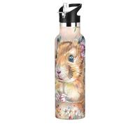 Boho Cartoon Hamster Water Bottles with Leak Proof Spout Lid Double Wall Vacuum Insulated for Sports, Travel, and School
