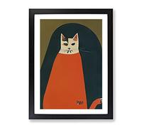 Boho Cat Framed Print | A2 Black Framed Wall Art | Ready to Hang | Bohemian Animal Picture | Living Room Bedroom Lounge Office
