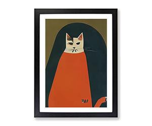 Boho Cat Framed Print | A2 Black Framed Wall Art | Ready to Hang | Bohemian Animal Picture | Living Room Bedroom Lounge Office