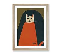 Boho Cat Framed Print | A2 Oak Framed Wall Art | Ready to Hang | Bohemian Animal Picture | Living Room Bedroom Lounge Office